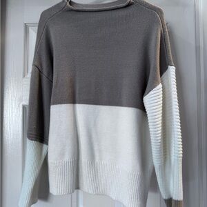 Color Block Sweater - Gray and White